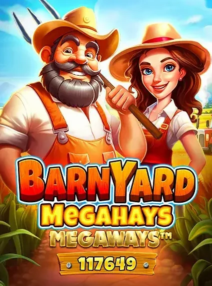 Decorative casino game artwork for Piratepots: Barnyard Megahays Megaways